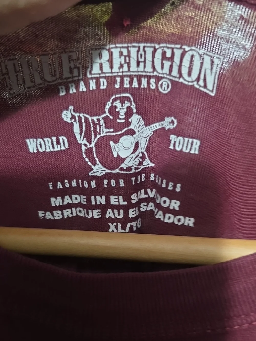 True Religion Two-Tone 'TRUE' Logo Tee - Black and Burgundy